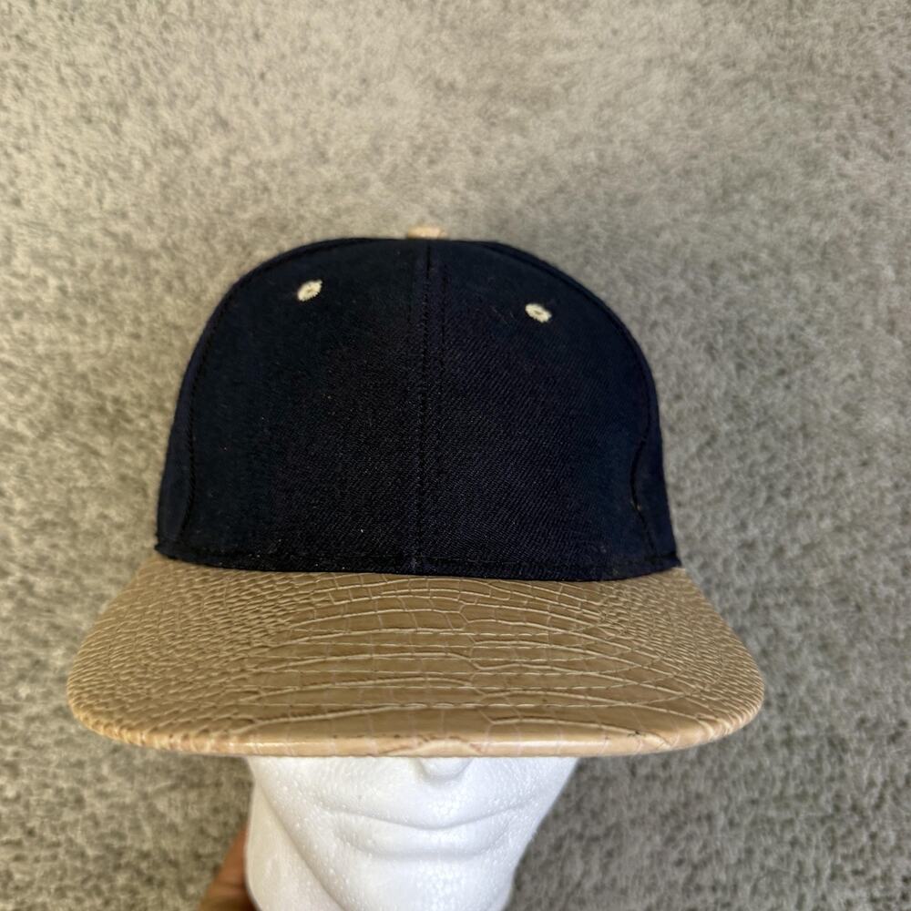 ROST Hat Cap Snap Back Mens One Size Blue Tan Croc Brim Faux Leather Adjustable